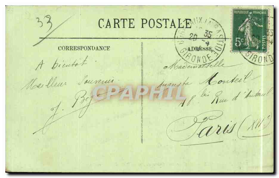 Bordeaux - Place de la Comedie - CPA  — Verso
