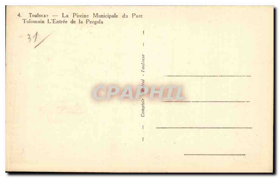 Toulouse - La Piscine Municipale du Parc - Swimming Pool - CPA  — Rückseite
