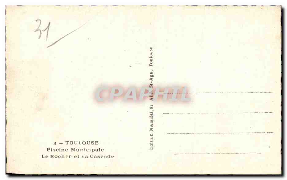 Piscine Municipale — Le Rocher et sa Cascade — Édition NARBOL, Toulouse — Verso