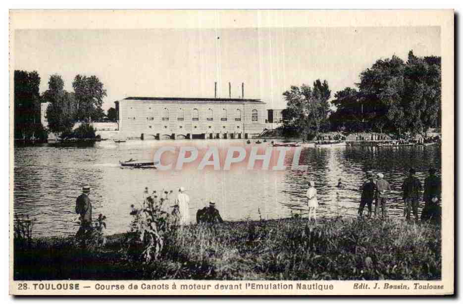 Toulouse — Course de Canots à moteur devant l'Emulation Nautique — Edit. J. Bousin, Toulouse - Recto