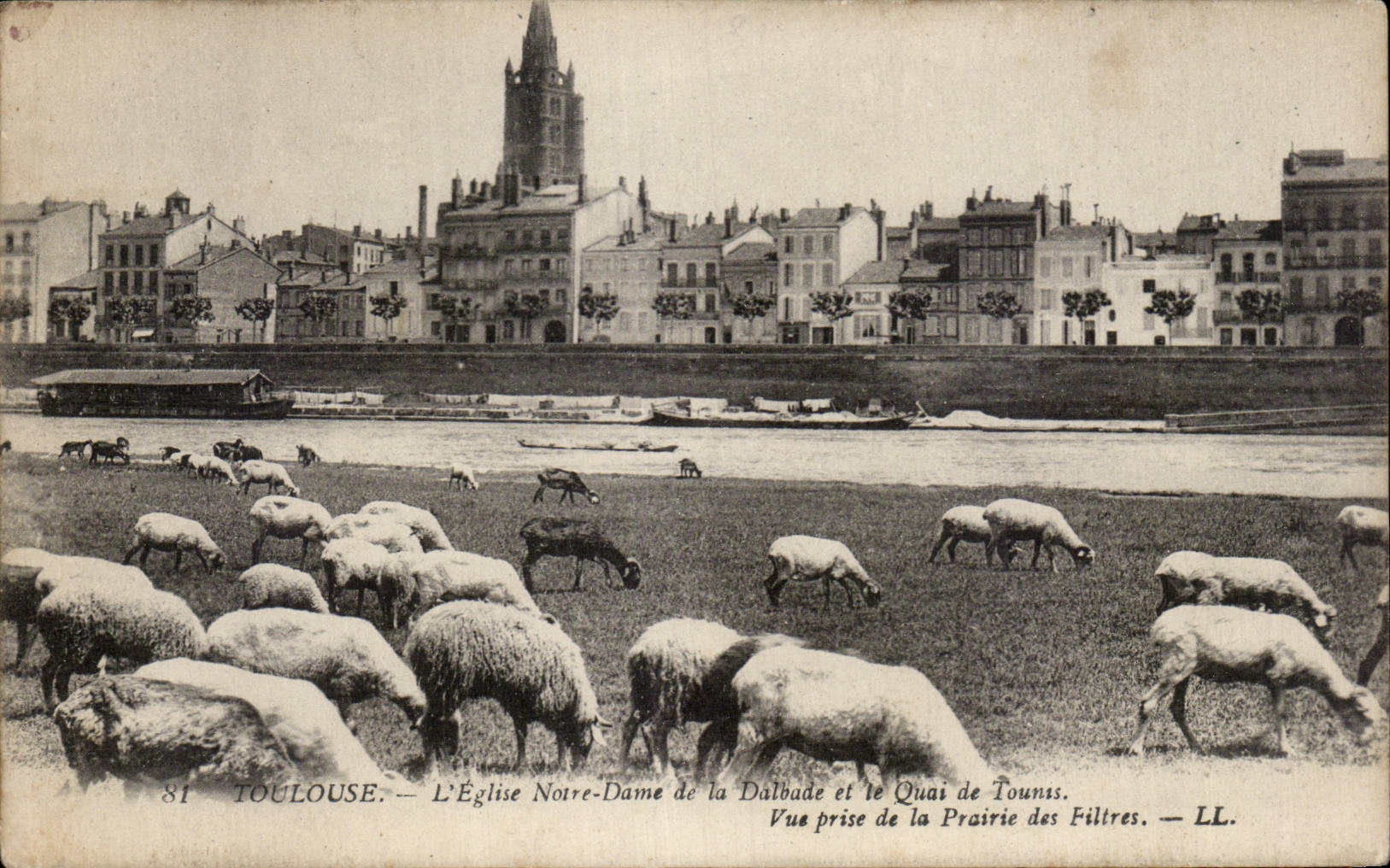 Toulouse — Die Kirche Notre-Dame de la Dalbade und der Quai de Tounss — Ansicht von der Prairie des Filtres — LL. — Nr. 81