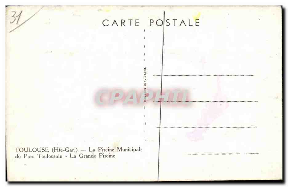 Toulouse (Hte-Garonne) — La Grande Piscine Municipale — éditeur D. Macop — Verso