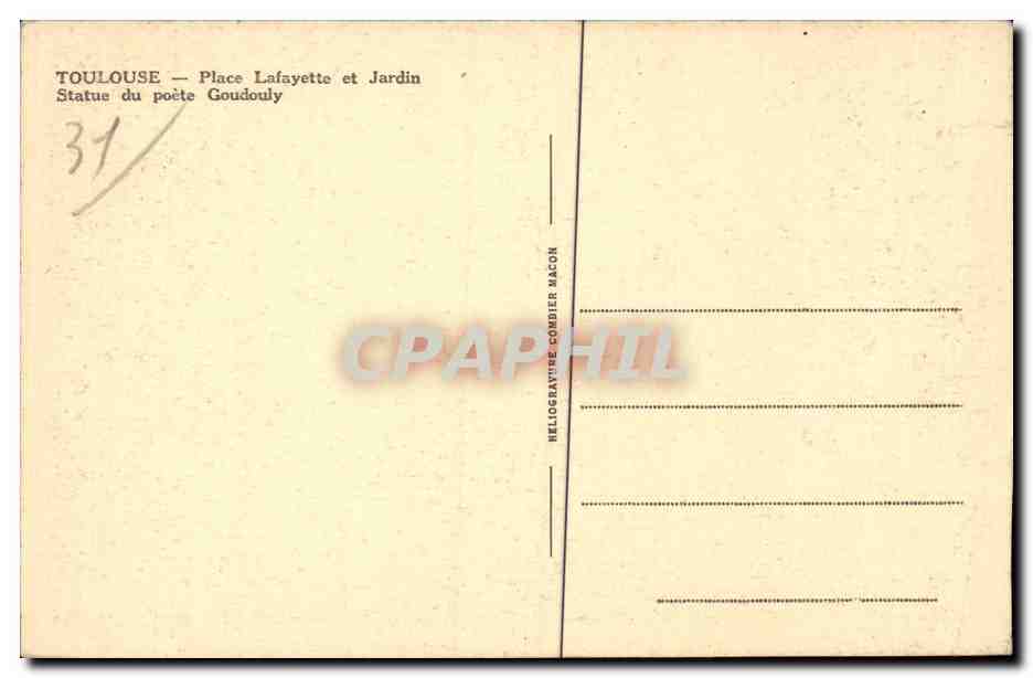 Toulouse - Place Lafayette et Jardin - CPA  — Rückseite