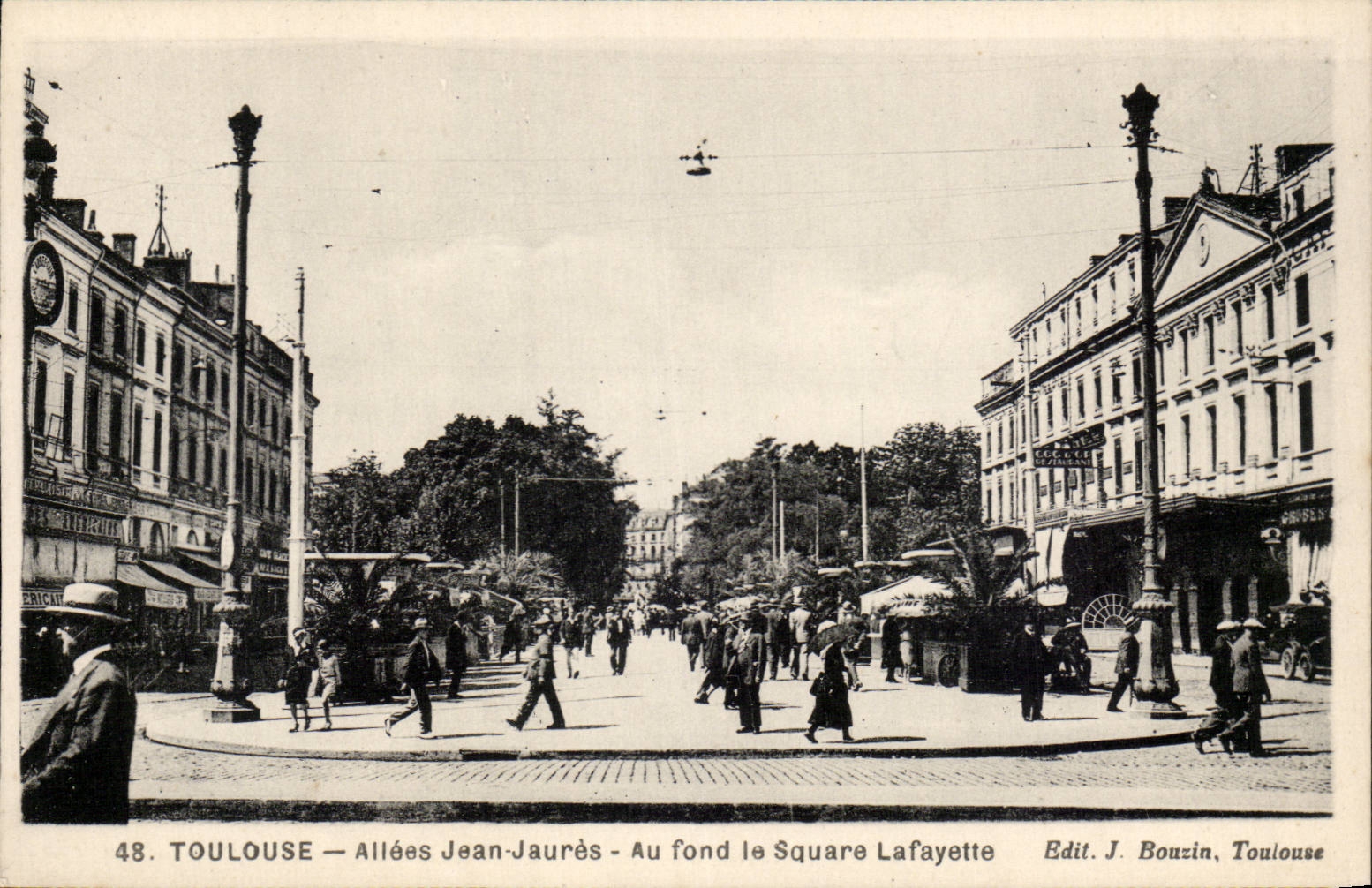 Toulouse — Allées Jean-Jaurès — Au fond le Square Lafayette — Edit. J. Bouzin, Toulouse