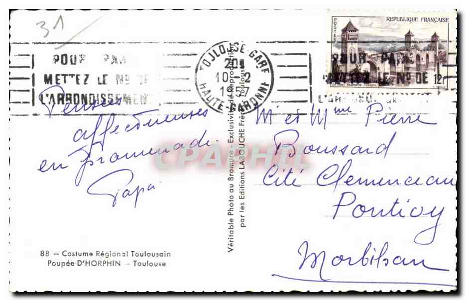 Trois poupées en costume régional toulousain — Éditions Laroche — n°88 — Verso