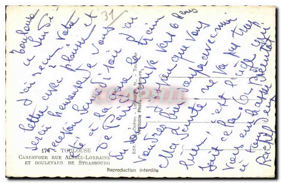 Toulouse - Carrefour rue Alsace Lorraine - CPA  — Verso