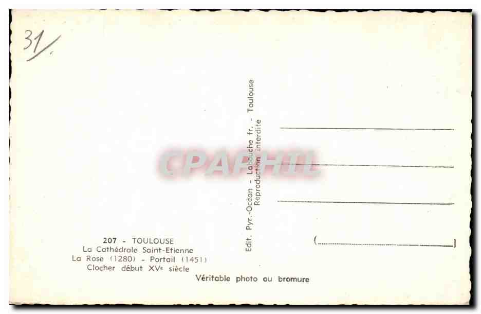 Toulouse - La Cathedrale Saint Etienne - CPA  — Verso