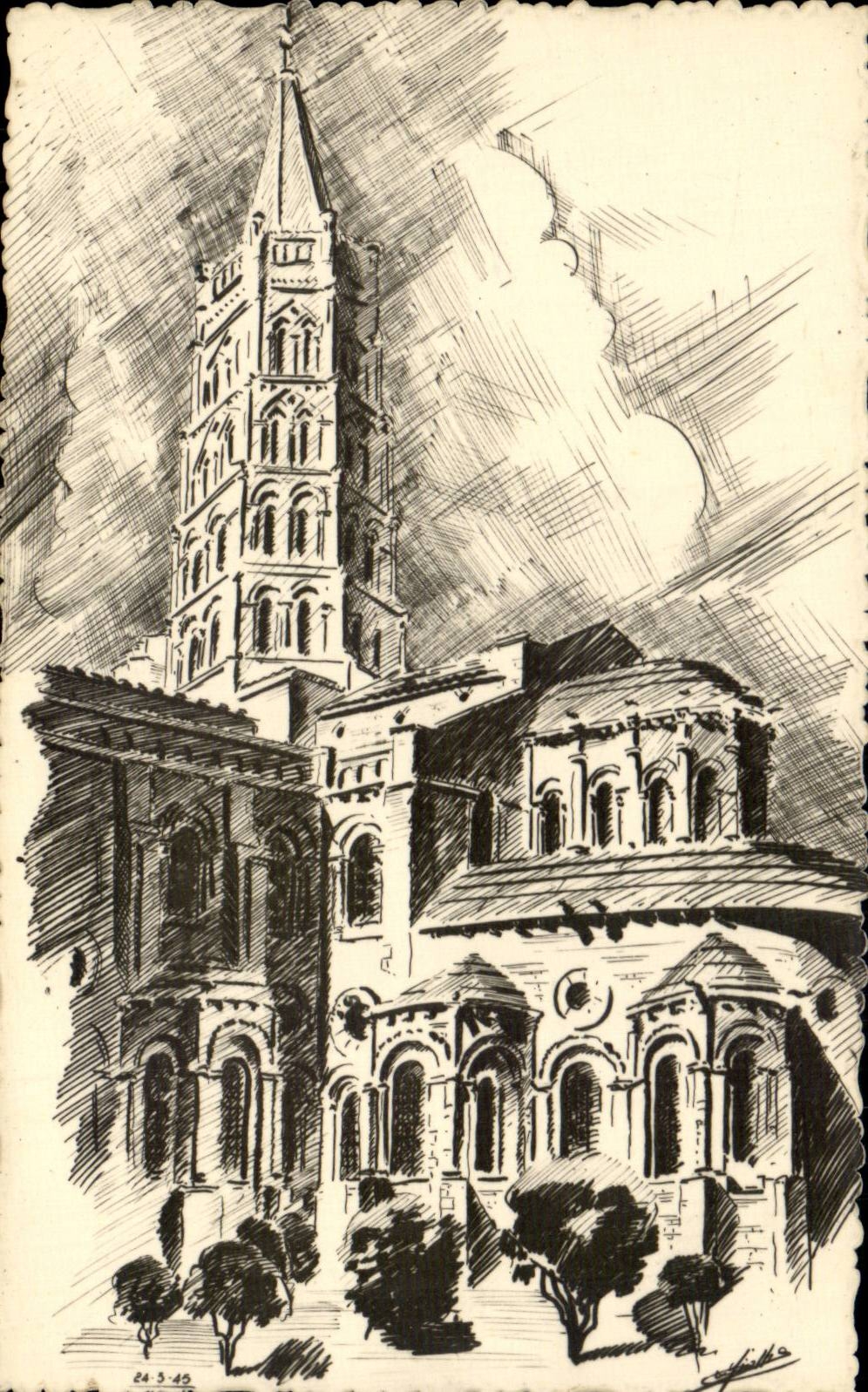 Toulouse — Basilique Saint-Sernin — Dessiné d'après nature par René Mialhe - Recto