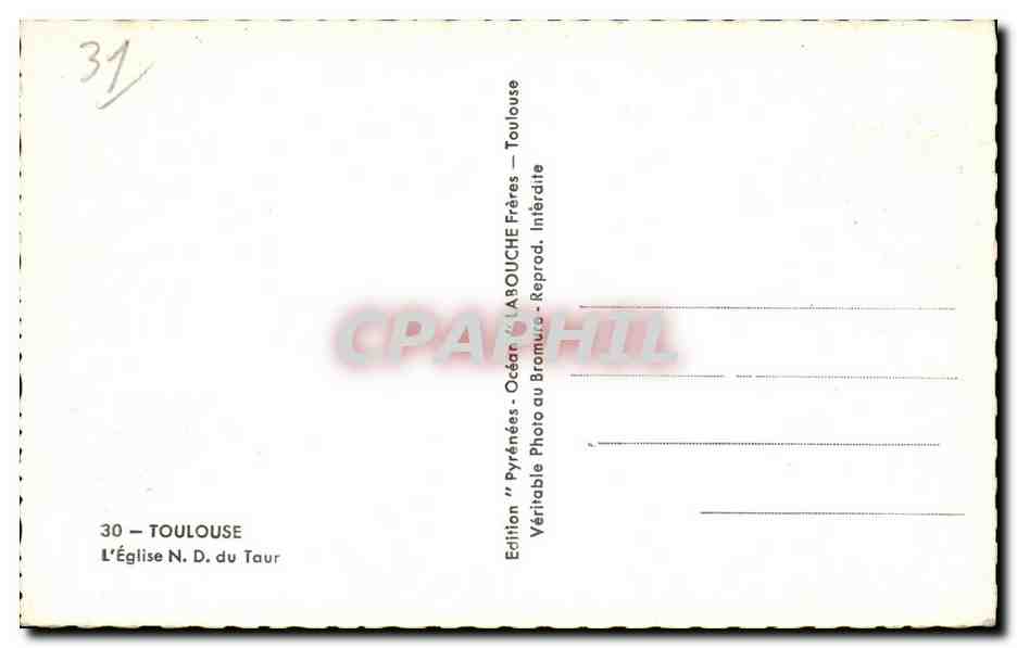 Toulouse - L'Eglise Notre Dame du Tour - CPA  — Verso