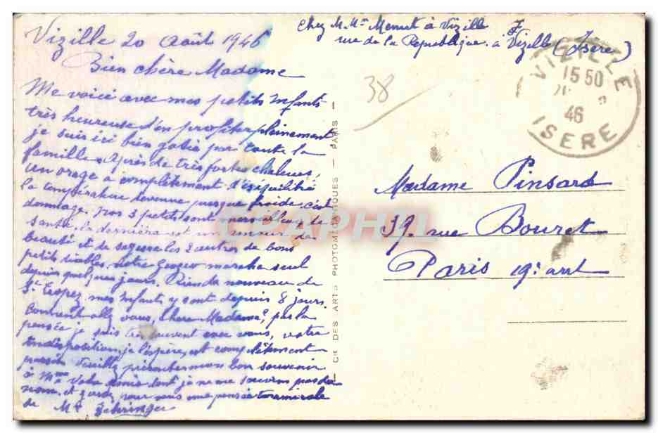 CPA Vizille Vue generale prise de la route de Laffrey — Rückseite