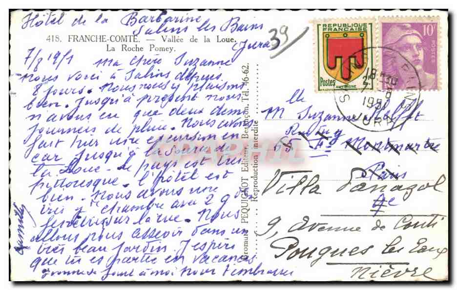Vallee de la Loue - La Roche Pomey - CPA  — Rückseite