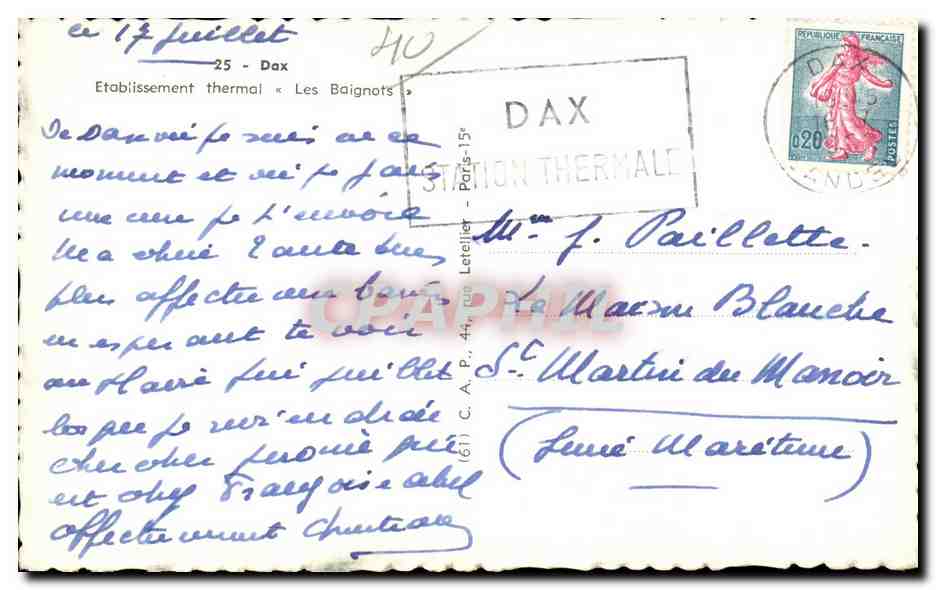 etablissement thermale - Les Baignots - CPA  — Rückseite