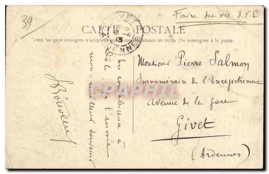 Dole — Denkmal für Jules Grévy, ehemaliger Präsident der Republik — Verlag Vye Karrer Dole — Rückseite