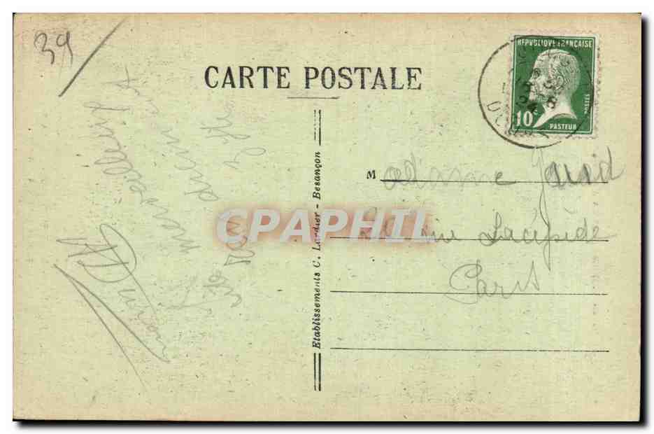 Baume-les-Messieurs (Jura) — La Vallée. L'Hôtel des Grottes Poulet — Sites Pittoresques de Franche-Comté. — Reverso