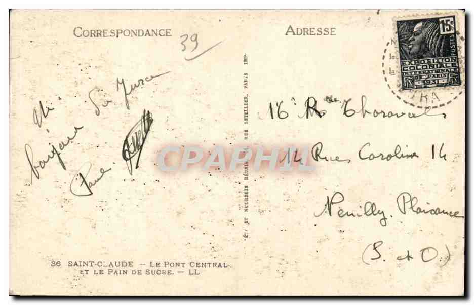 CPA Saint Claude Le pont central et le pain de sucre — Rückseite