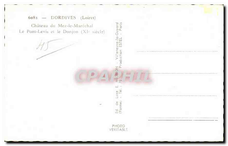 Dordives - Chateau du Mez le Marechal - CPA  — Back