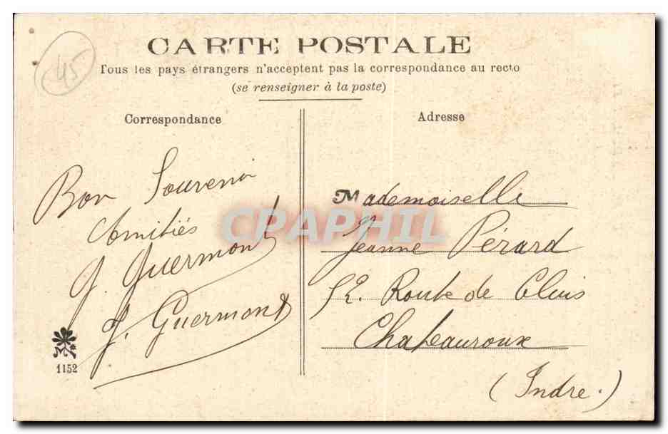 Les Bords du Loiret — Vue de chemin bordé d'arbres — Éditeur : R.P.U. (République Française) n°1152 — Reverso