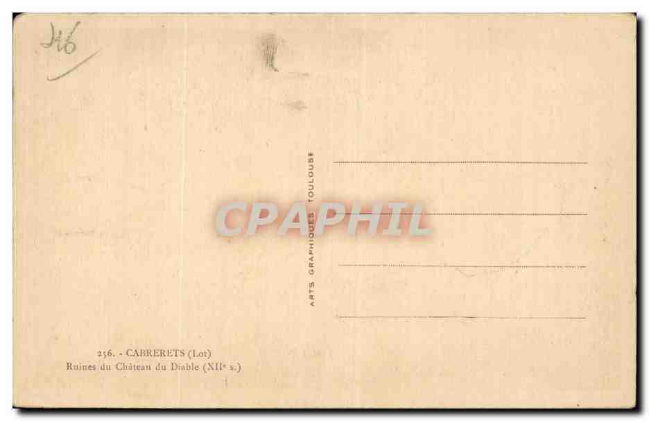 Ruines du Château du Diable — Carrerets (Lot) — Arts Graphiques Toulouse — Verso