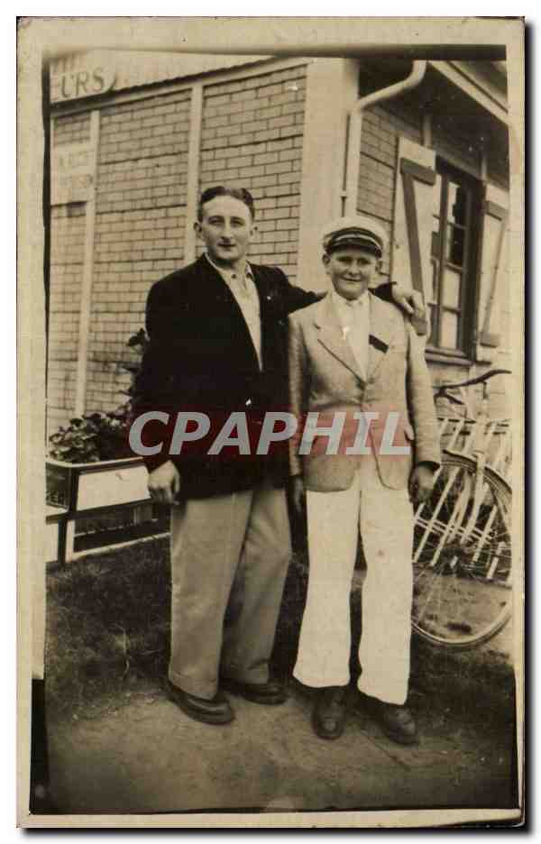 CARTE PHOTO Enfant et son pere Marin Sailor