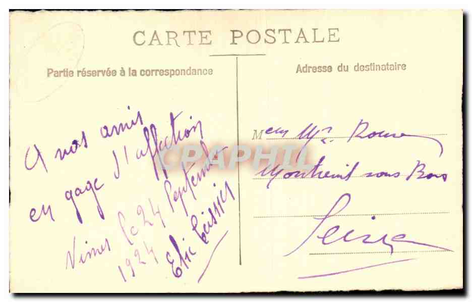CARTE PHOTO Homme Nimes — Verso