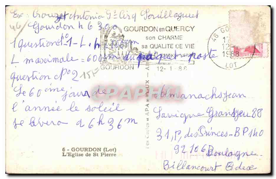 Église Saint-Pierre de Gourdon — vue de la façade — éditeur APA — Verso
