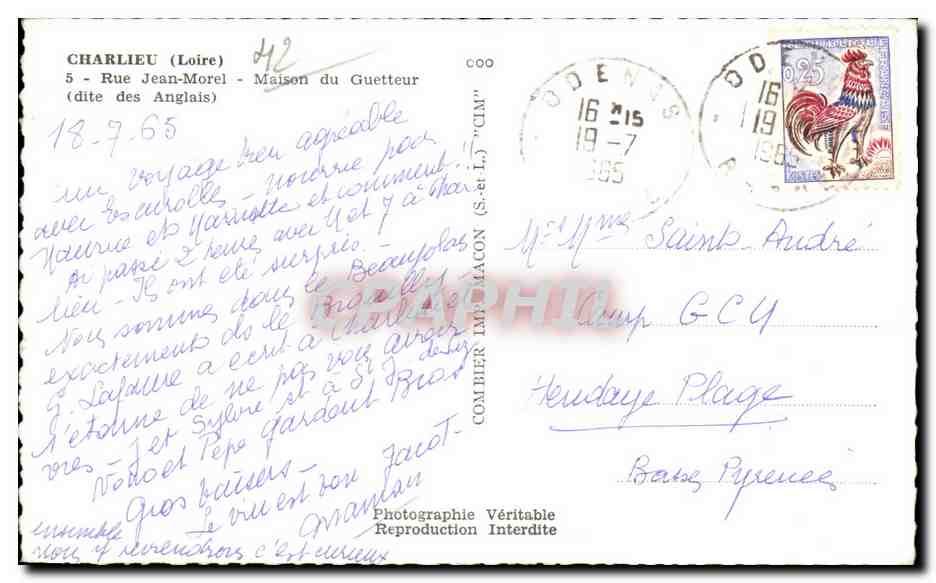 Charlieu - Rue Jean Morel - Maison du Guetteur - CPA  — Rückseite