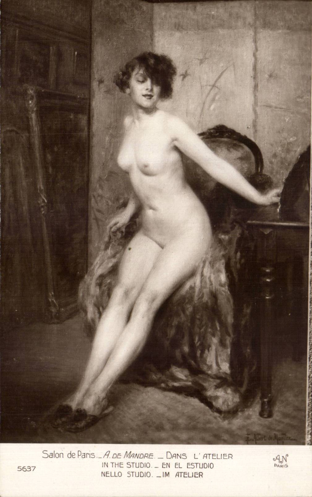 Nue dans l'atelier — A. de Mandre — Éditeur A.J.N. Paris, n° 5637