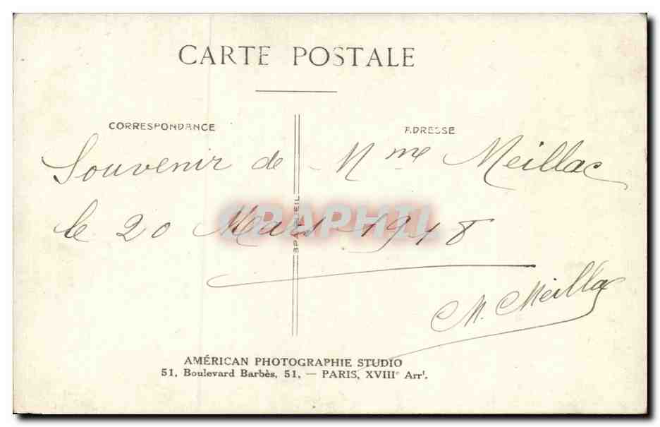 CARTE PHOTO Jeune fille  — Rückseite