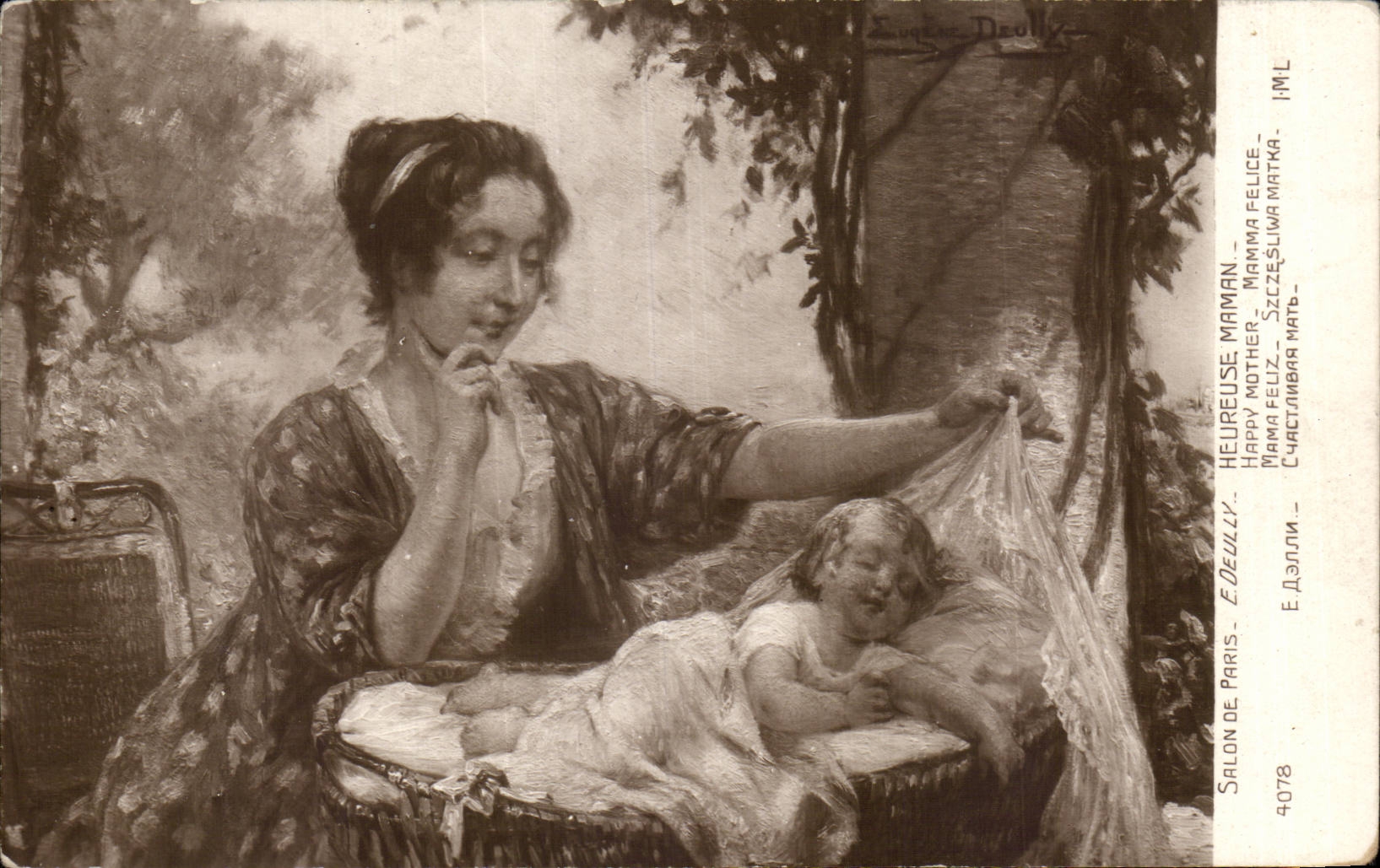 Maman heureuse — scène de maternité — Salon de Paris, E. Deully, n° 4078
