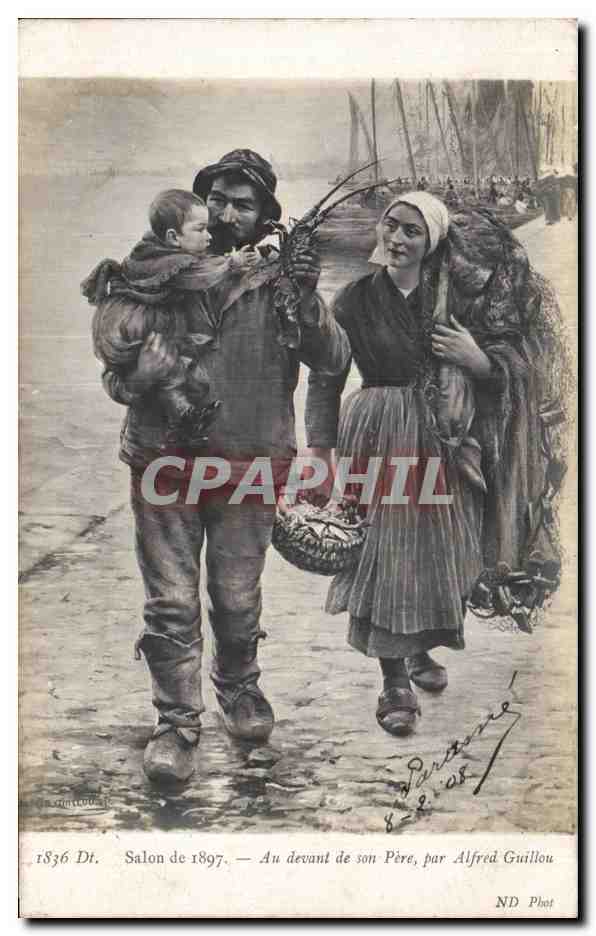 CPA Fantaisie Salon 1897 Au devant de son pere Alfred Guillou Pecheur Langouste