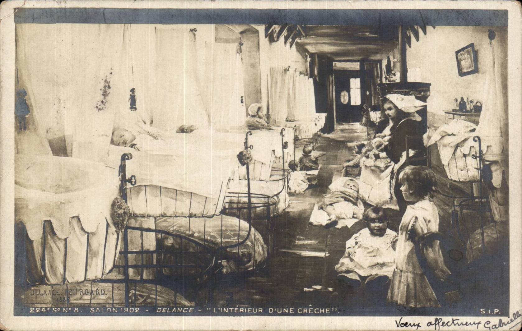 CPA Fantaisie Salon de 1902 Delance L'interieur d'une creche