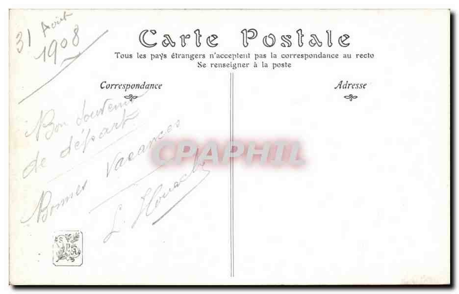 CPA Fantaisie Salon de 1908 Le matin Bruyeres en fleurs Auvergne par Didier Pouget — Verso