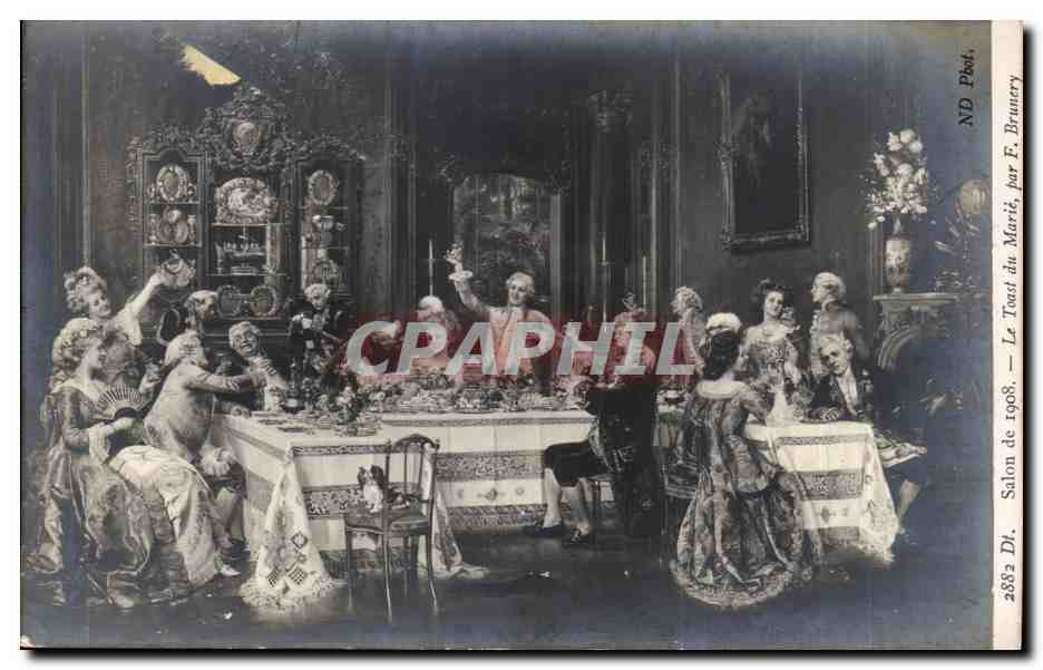 CPA Fantaisie Salon de 1908 Le toast du marie Brunery