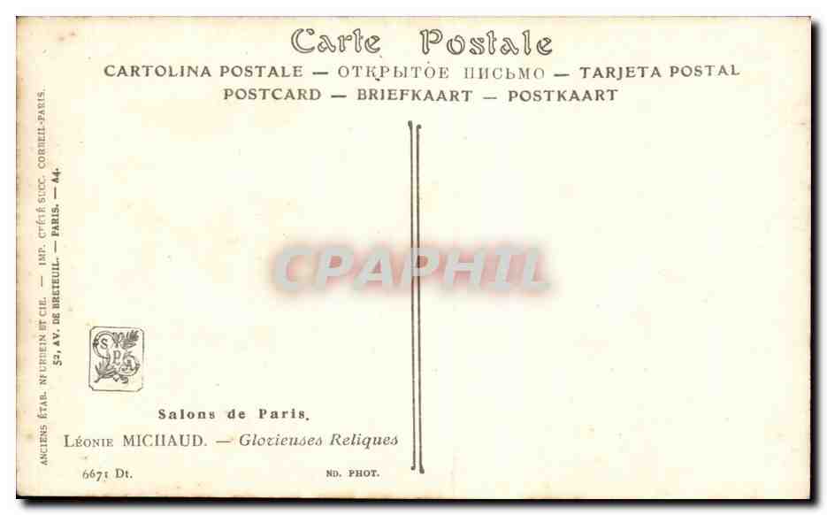 CPA Fantaisie Salons de Paris Leonie Michaud Glorieuses reliques  — Verso