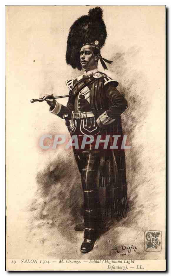 CPA Fantaisie SAlon 1904 Orange Soldat Highland light infantery Militaria 