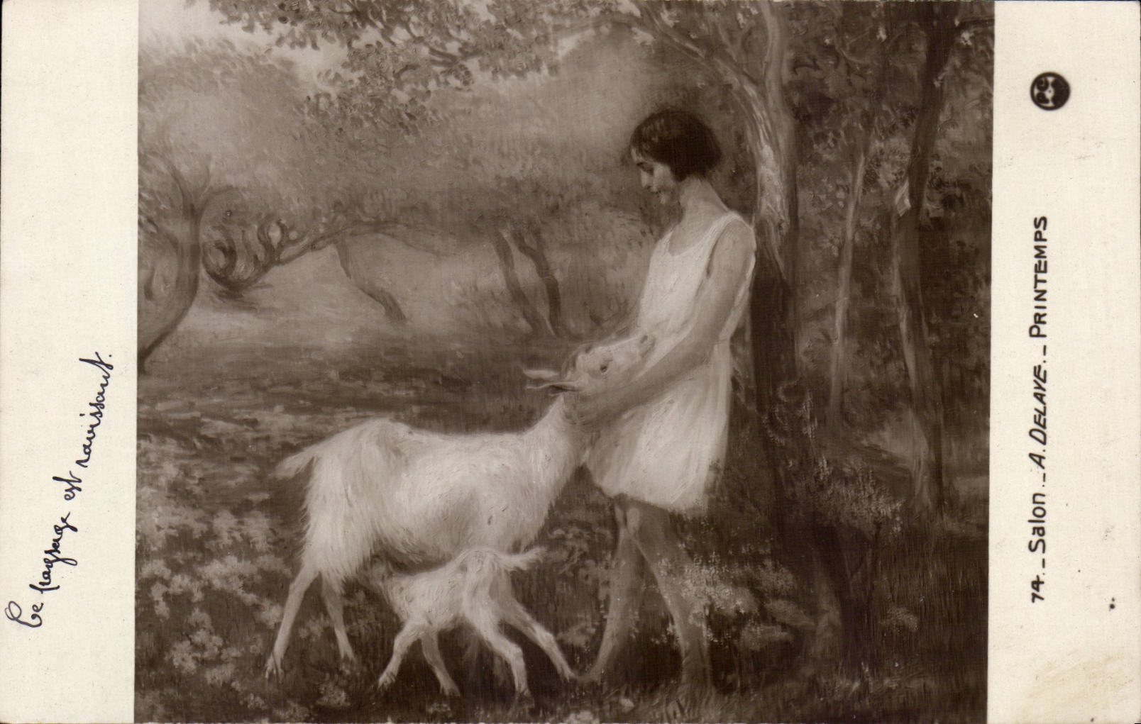 CPA Fantaisie Salon Delaye Printemps Chevre Goat