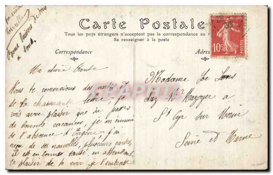 CPA Fantaisie Salon 1908 Moulin de Bessy par Rene His — Verso