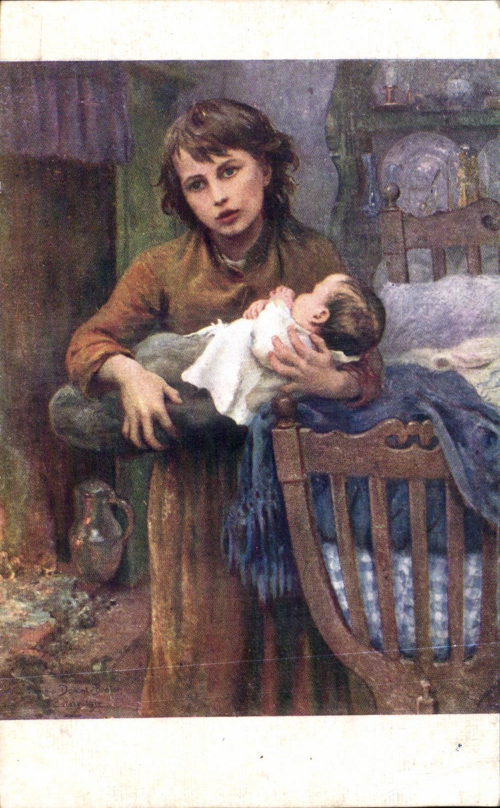 CPA Fantaisie Virginie Demont Breton Inquietude de guerre