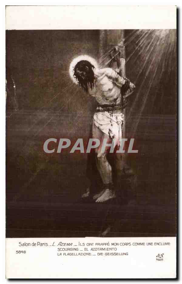 CPA Fantaisie Salon de Paris Azema Ils ont frappe mon corps comme une enclume Christ