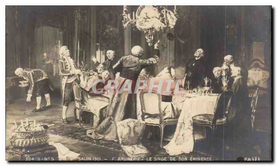 CPA Fantaisie Salon 1901 Brunerie Le singe de son emminence