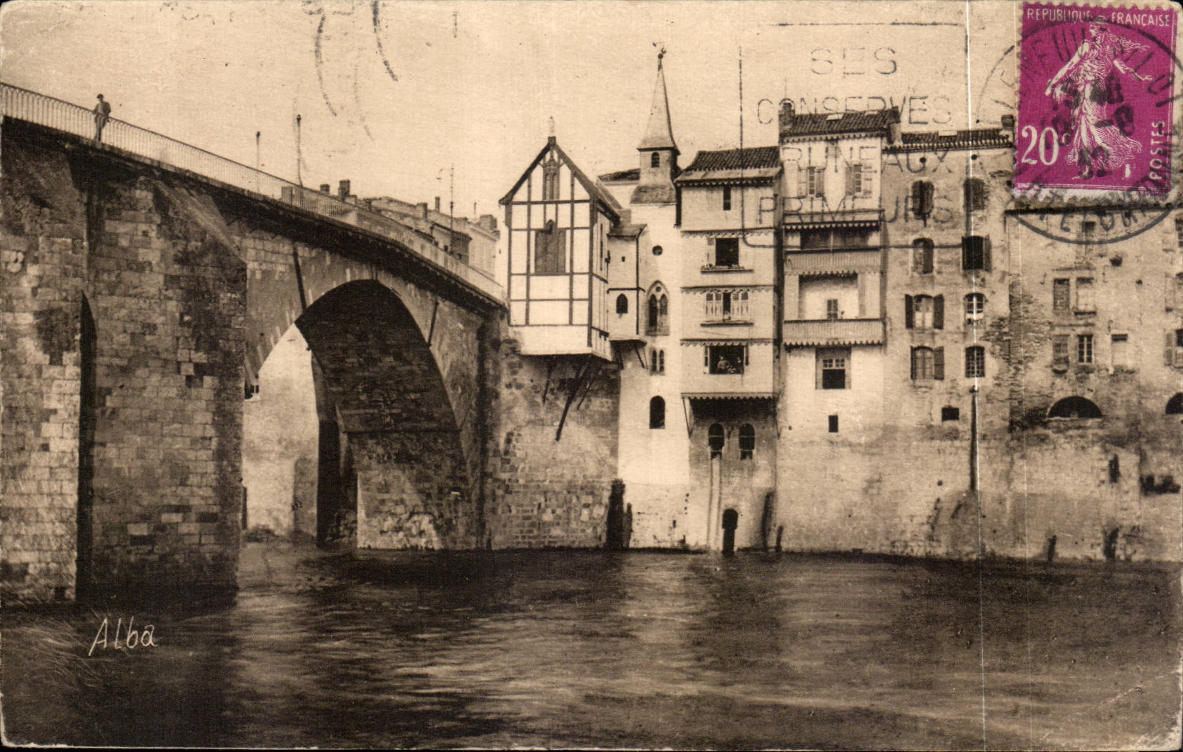 Villeneuve-sur-Lot — Le Vieux Pont et l'Église Notre-Dame — Librairie H. Alba