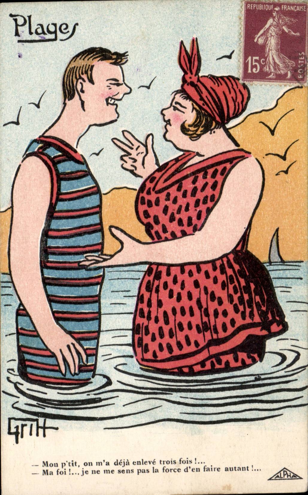 Plages — scène humoristique à la mer — Grith, série N° 56, éditée par Alpha