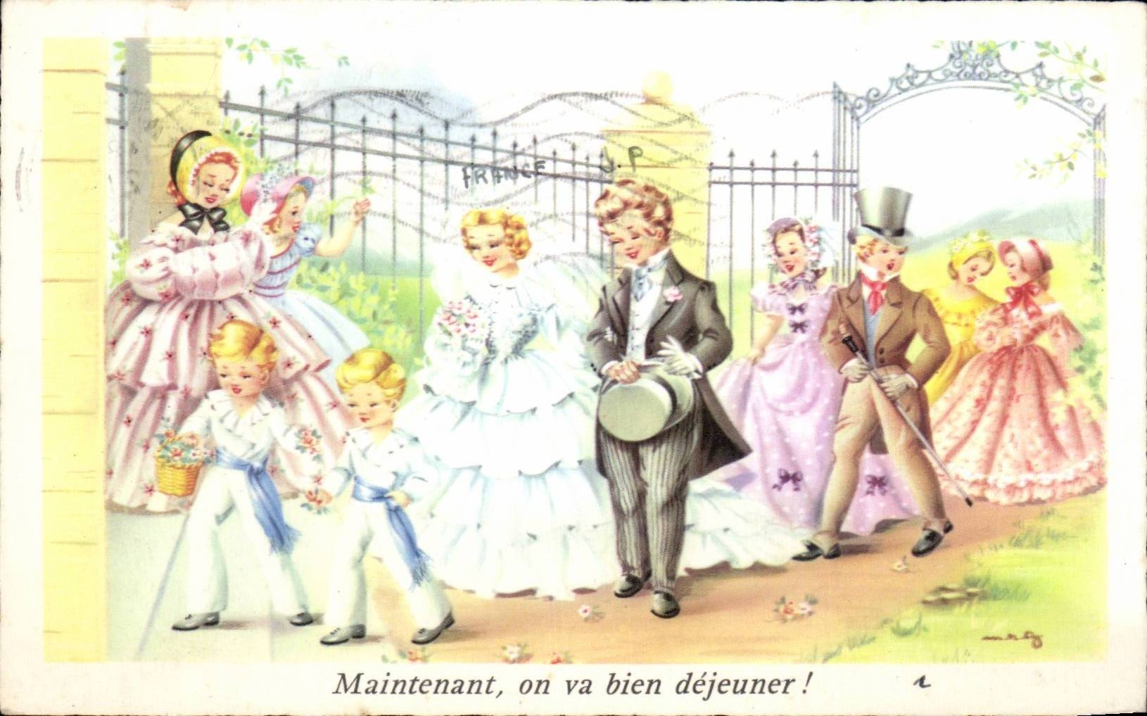 CPA Fantaisie Maintenant on va bien dejeuner ! Mariage 