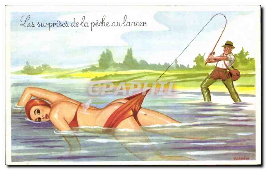 CPA Humour Femme Peche Fishing Les surprises de la peche au lancer