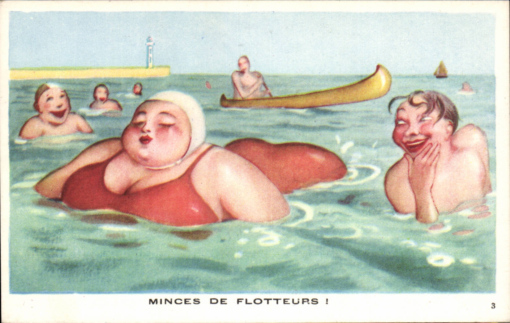 CPA Humour Femme forte Minces de flotteurs