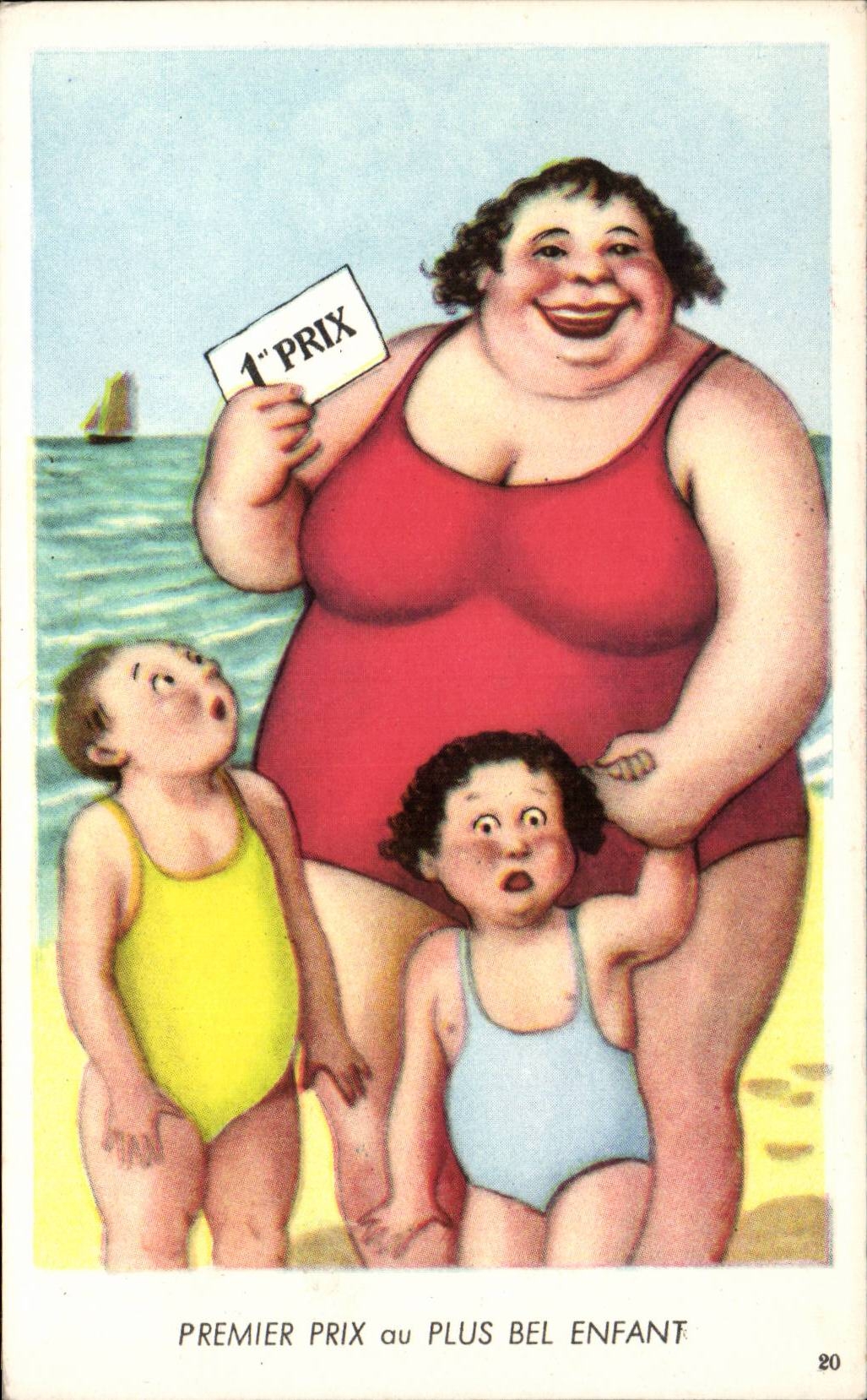 CPA Humour Femme forte Premier prix du plus bel enfant