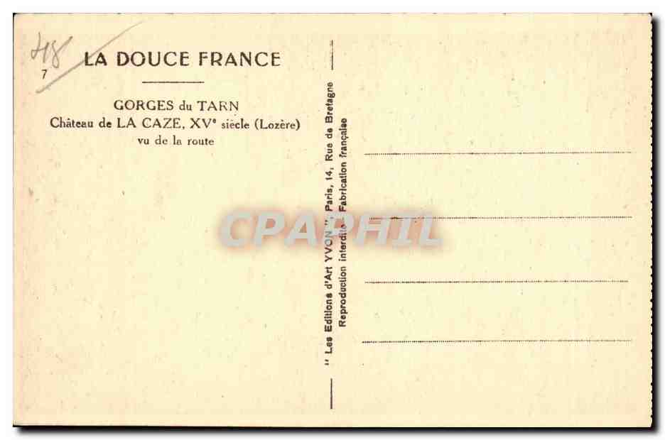 CPA Gorges du Tarn Chateau de la Caze vu de la route  — Rückseite