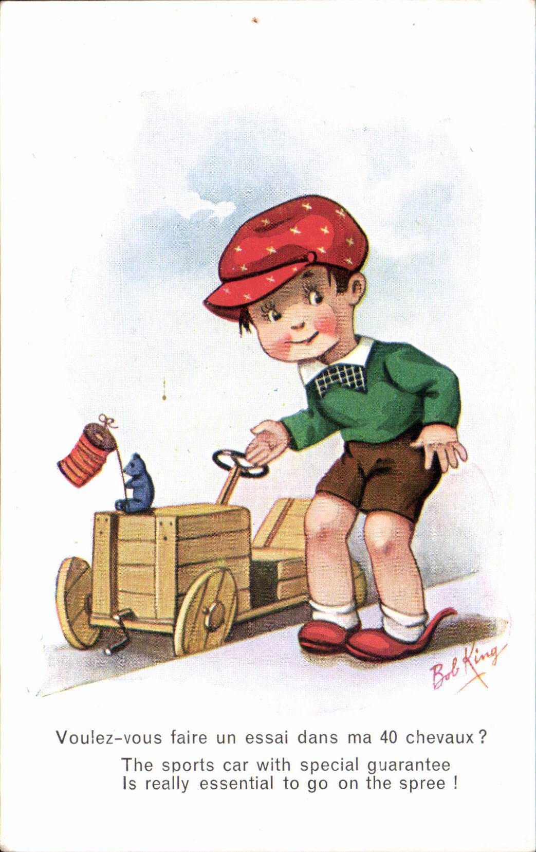 Fantaisie - Enfant - soapbox car - racing - CPA Bob King