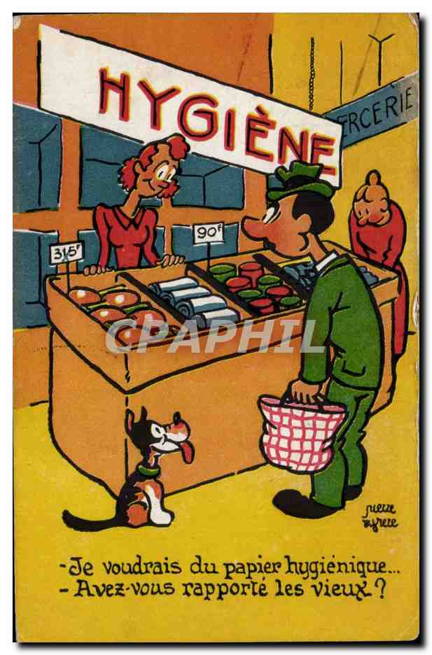 Humour - Illustration - Hygiene - chien - dog - CPA 