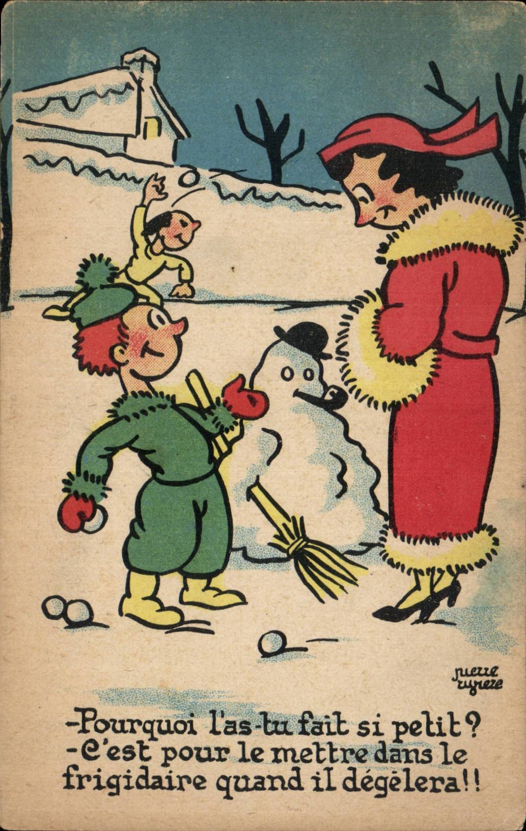 Humour - Illustration - Enfants - Hiver - Bonnehomme de Neige - CPA 